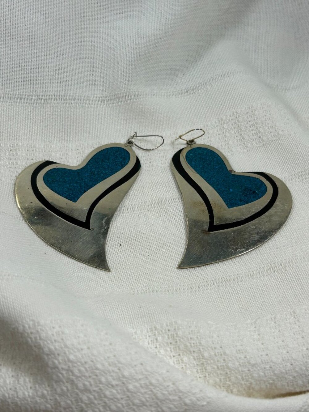 Vintage Mexican Silver Heart Earrings - Pre-owned